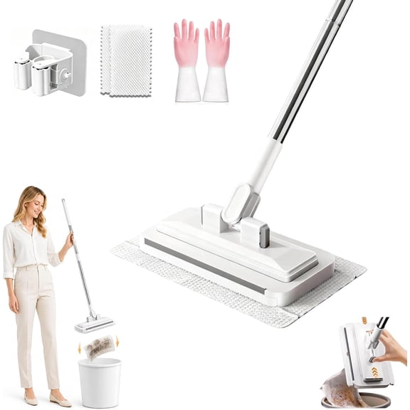Hands-Free Multi-Purpose Flat Mop, Hands Free Flat Mop One Click, Lazy Cleaning & Face Towel Cloth Changing Mini Mops, 360 °   Rotating Mops Head, Dry and Wet Use, for Floor, Wall, Bathroom (43.3in)