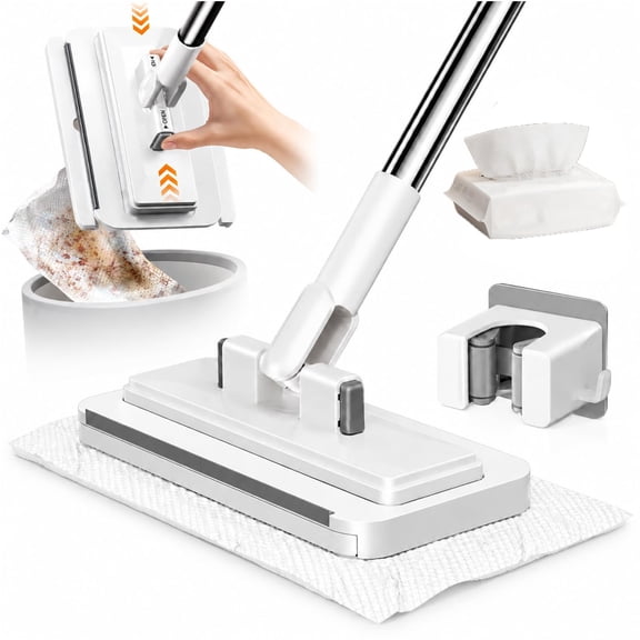 Hands-Free Multi-Purpose Flat Mop, Japanese Clip Mop, with Long Handle, One Click Convenient Cloth Changing with Locking Head for Wall Bathroom Toilet Corners Multi-Surface