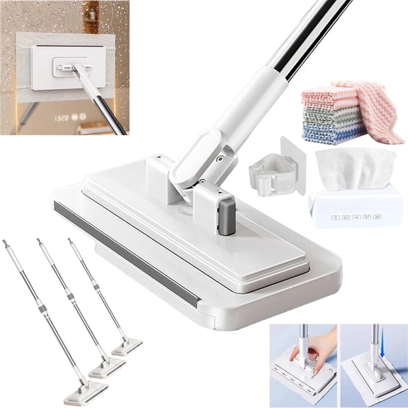 Hands Free Multi Purpose Flat Mop - Lazy Cleaning & Face Towel, Cloth Changing Mini Mop, Disposable Dust Mop Dry Wet for Wall Bathroom Toilet Corners Under Furniture Multi-surface (43.31in)