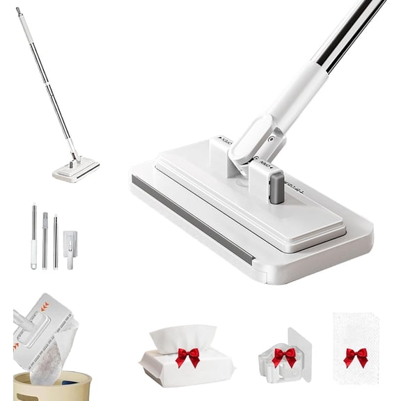 Hands-Free Multi-Purpose Flat Mop - Lazy Cleaning & Face Towel,Cloth Changing Mini Mop,Self-Locking Flats Compatible with Any Cloth,Dry and Wet Use, 360° Rotating for Walls Floors Ceilings (43.3in)