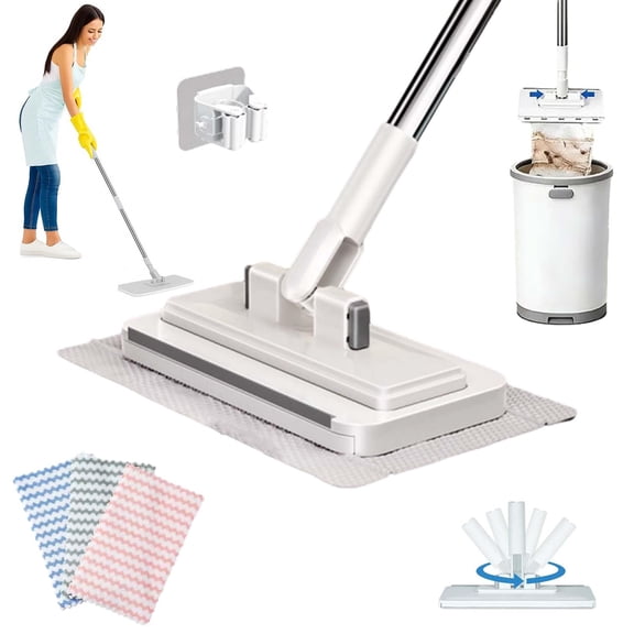 Hands-Free Multi-Purpose Flat Mop – Lazy Cleaning & Face Towel, One-Button Cloth Grip, 360 Rotating Fiber Lock Mini Mop for Wall Floor Bathroom Kitchen Cleaning