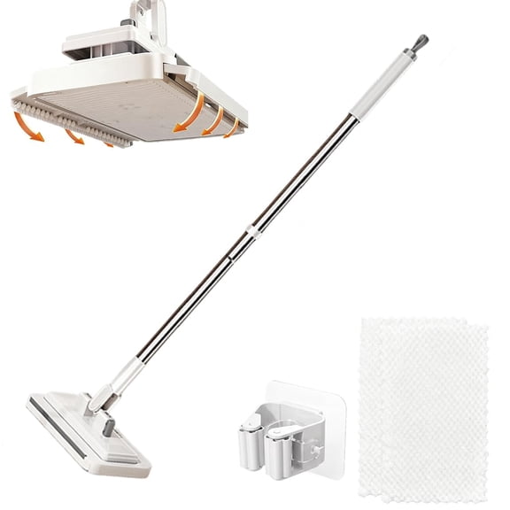 Hands-Free Multi-Purpose Flat Mop, Long Handle One-Click Cloth Changing Mop for Multi-Surface Cleaning