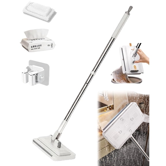 Hands-Free Multi-Purpose Flat Mop - One Click Snap Grip Mop with Grope Thing Shark Tooth Grip, No Bending Over Floor Cleaner System with Universal Multi Cloth Clip Fitting Any Rags & Towels