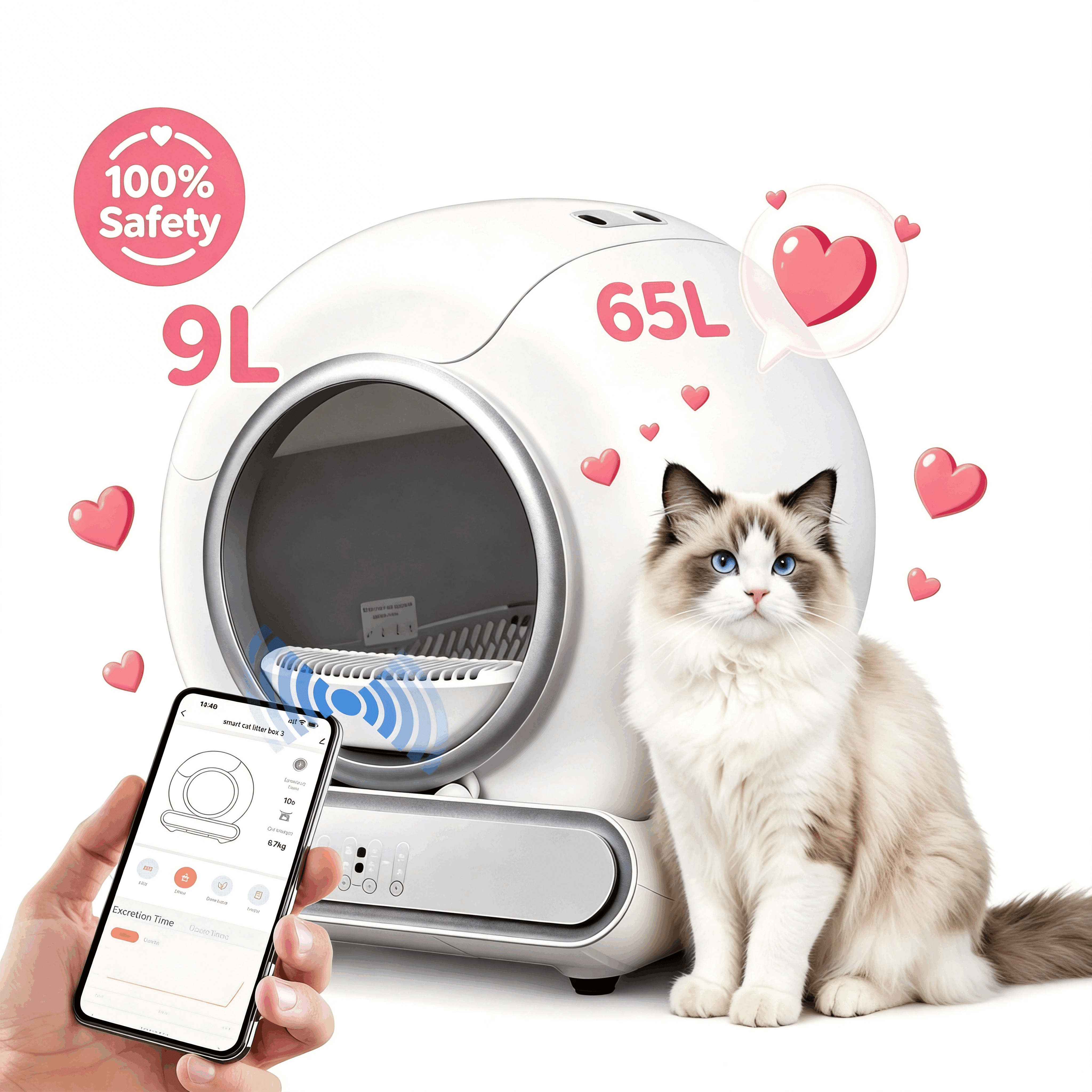 Automatic  Self Cleaning Cat Litter Box, APP Remote Control, Advanced Safety Protection & Odor Elimination for Multiple Cats, Intelligent Radar Smart Auto Litter Box with 2 Rolls Garbage Bags