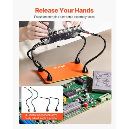 Hands-Free Soldering Station with Strong Magnetic Base, 4 Adjustable Arms and Steel Clips