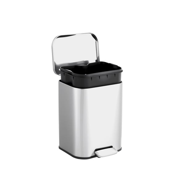 Hands-Free Stainless Steel Trash Can, Soft-Close Lid, Step Pedal, Removable Bucket, 1.313 Gallon Options