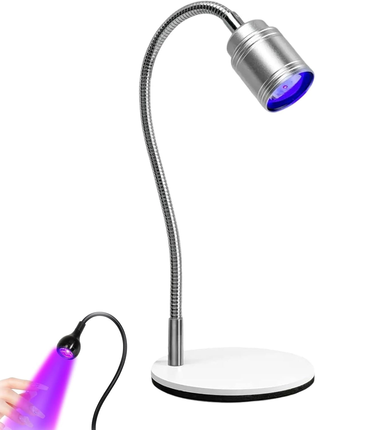Hands-Free UV LED Nail Lamp with Foot Pedal – 360° Flexible Gooseneck Flash Cure Light for Extensions & 3D Art, Heavy Duty USB Base(RL Silve 1 PC)