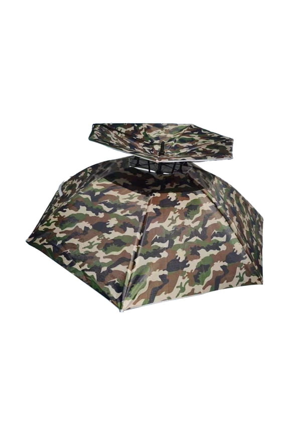 Hands Free UV Protection Head Umbrella 77cm Diameter Double Layer with Elastic Headband and Adjustable Chin Strap for Fishing Gardening Beach