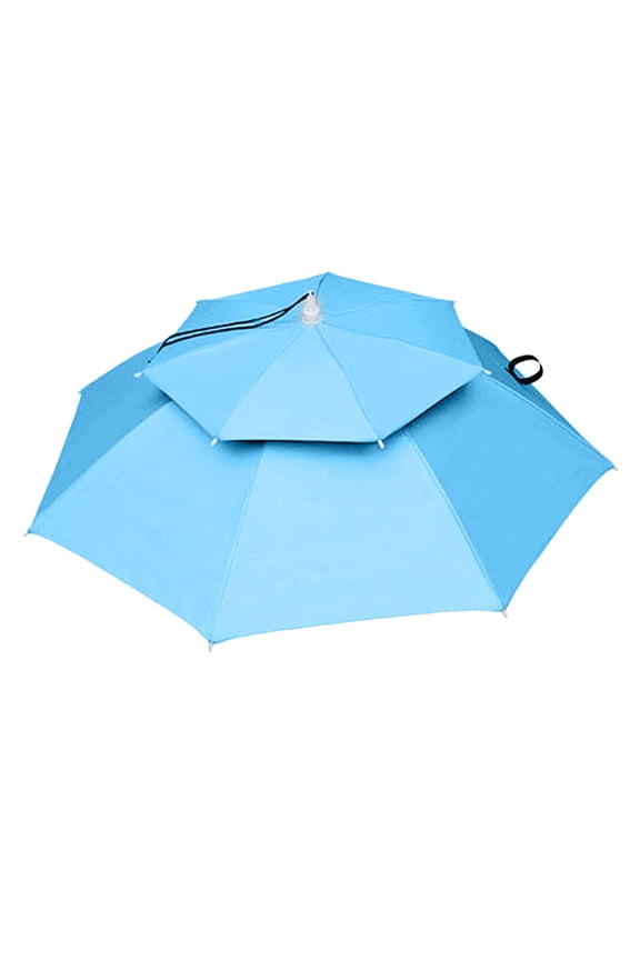 Hands Free UV Protection Head Umbrella 77cm Diameter Double Layer with Elastic Headband and Adjustable Chin Strap for Fishing Gardening Beach