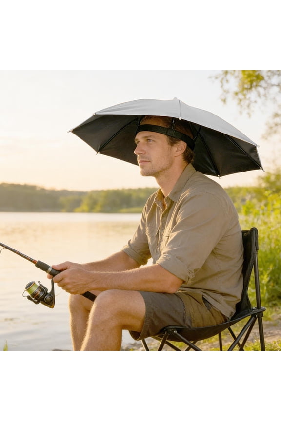 Hands-Free Umbrella Hat for Adult, Waterproof Sun Rain UV Shield Protection - Folding Outdoor Umbrella Cap for Hiking, Fishing Golf Camping Beach Gardening Sunshade Outdoor