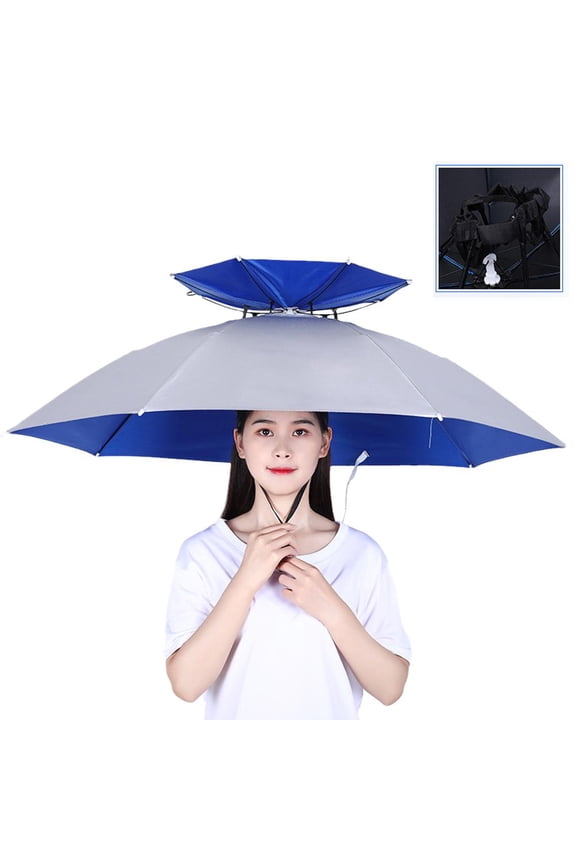 Hands Free Umbrella Hat Double Layer Oxford Cloth 45 Inch Large Foldable Portable for Fishing Hiking Outdoor Sun Rain Protection