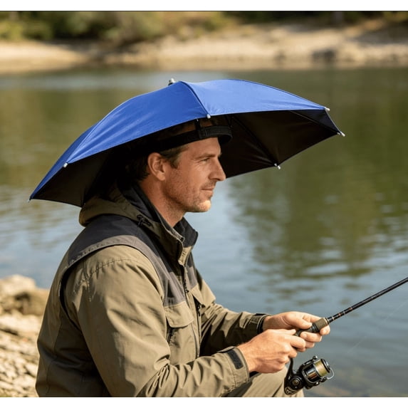 Hands-Free Umbrella Hat for Sun and Rain - Adjustable Head-Mounted Umbrella Cap with 27 Inch Coverage - Waterproof Sun Protection Hat for Fishing Hiking Gardening Outdoor Activities - 1 Pack
