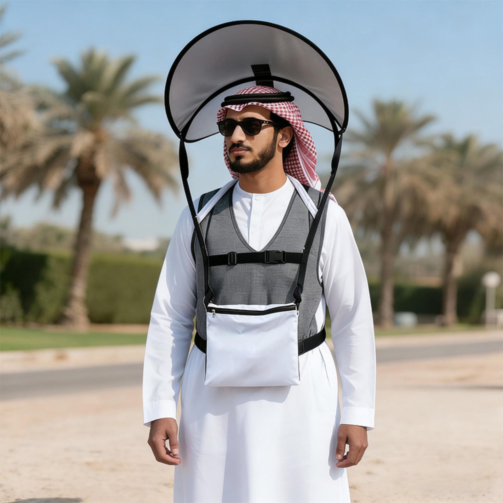 Hands-Free Umbrella Hat for Sun & Rain Protection, Adjustable Wearable Head Umbrella with Breathable Vest & Storage Pouch, Large UV 50+ Sunshade for Fishing, Hiking, Gardening