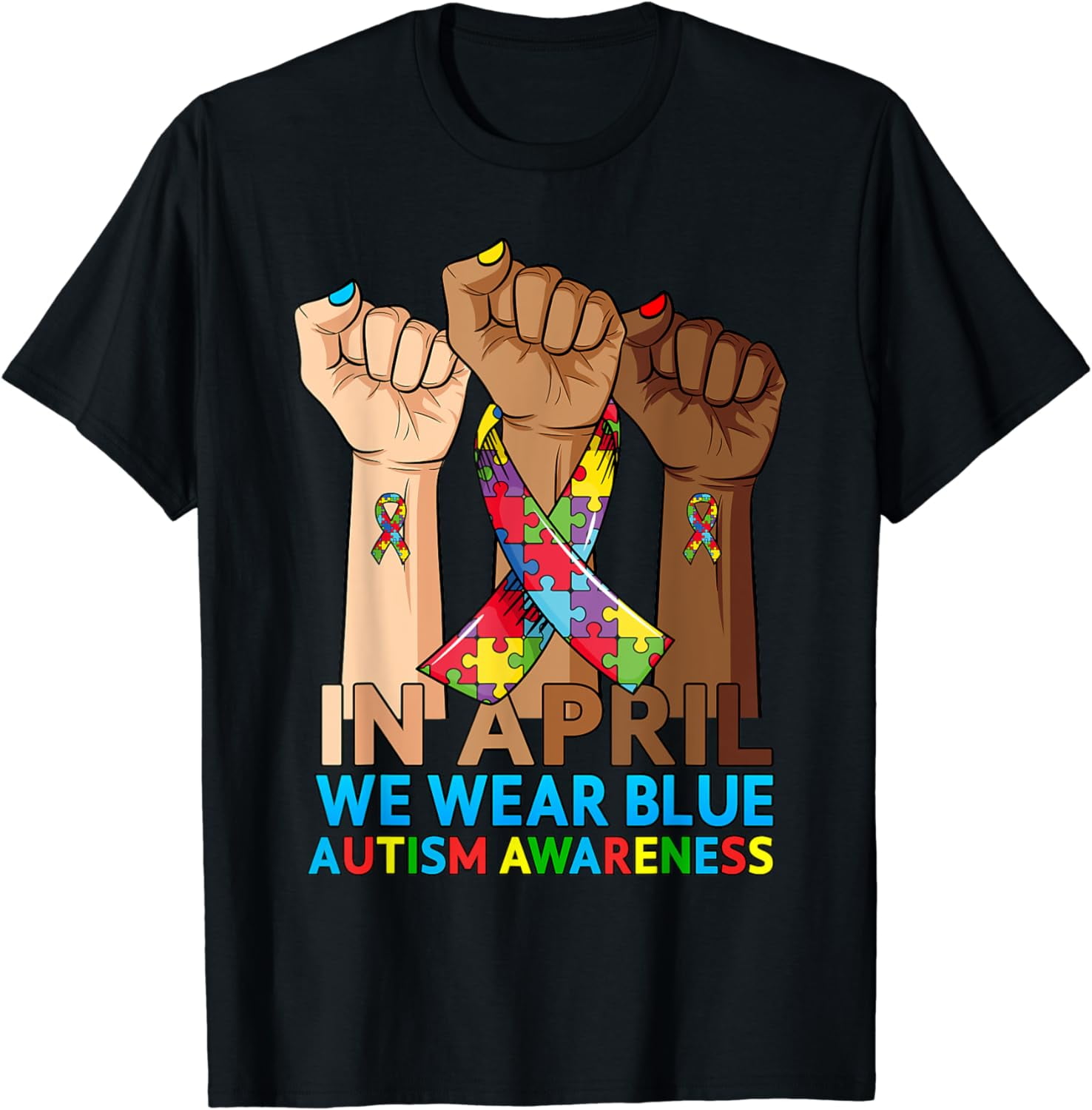 Hands In April We Wear Blue Autism Awareness Month Mom Women T-Shirt ...
