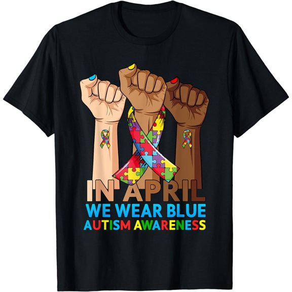 Hands In April We Wear Blue Autism Awareness Month Mom Women T-Shirt