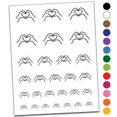 Hands Making Heart Water Resistant Temporary Tattoo Set Fake Body Art Collection - Black