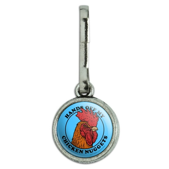 Hands Off My Chicken Nuggets Funny Humor Antiqued Charm Clothes Purse Suitcase Backpack Zipper Pull Aid