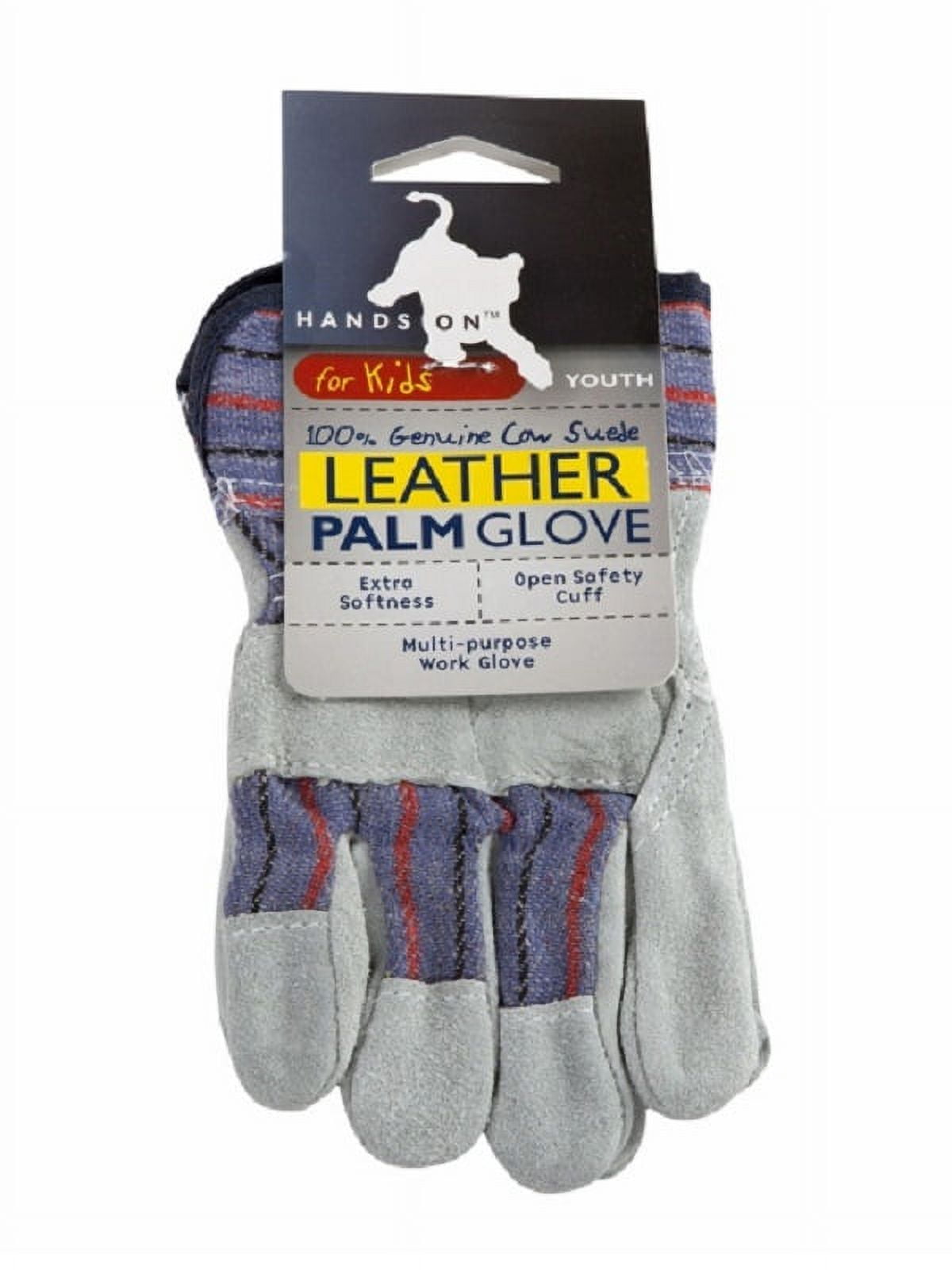 LP4310-Y, Leather Safety Work Gloves for Kids, Safety Cuff. Size Large