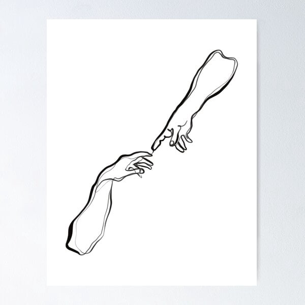 Hands One Line Drawing Art Print Poster Wall Art, Modern Wall Decor For ...