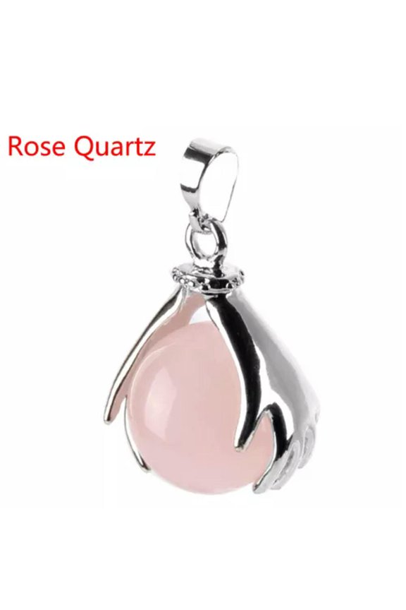 Hands Palm Wrap Ball Pendant Natural Crystal Gemstone Round Reiki Chakra Beads