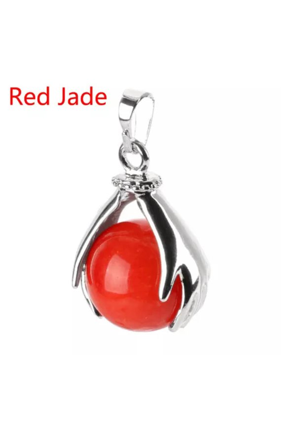 Hands Palm Wrap Ball Pendant Natural Crystal Gemstone Round Reiki Chakra Beads