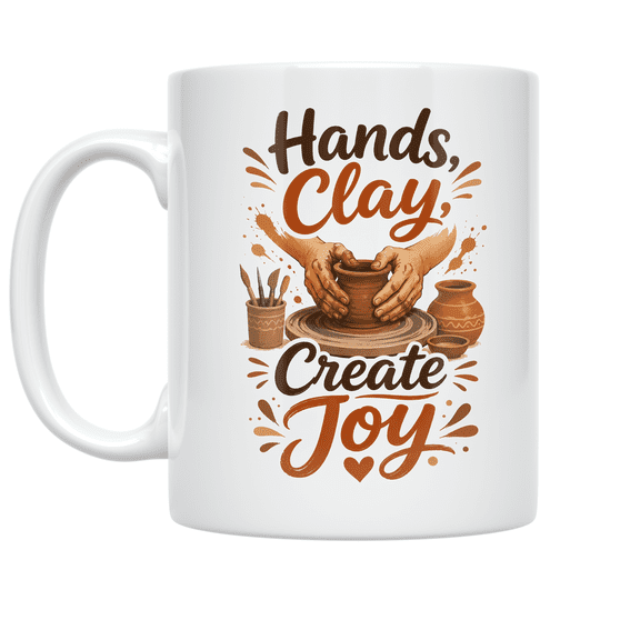 Hands Shaping Clay Wheel Art - Pottery Enthusiast - 11 oz Ceramic Coffee Mug