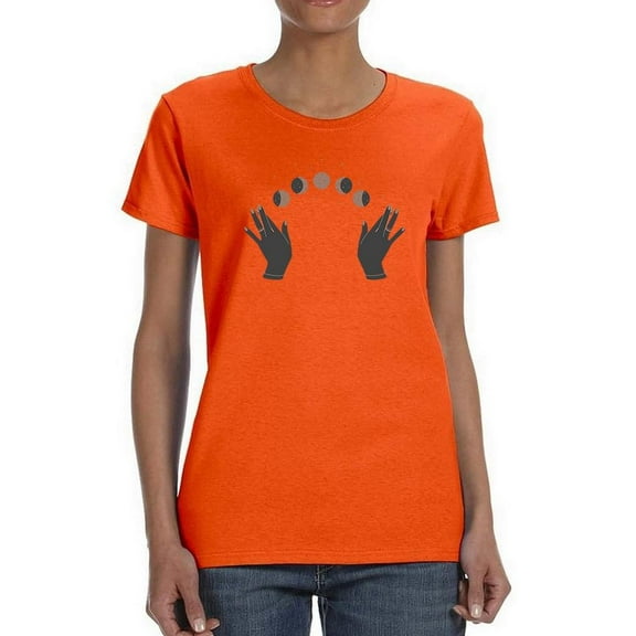 Hands With Moon Phases Shaped T-Shirt Women -Image by Shutterstock, Female Large