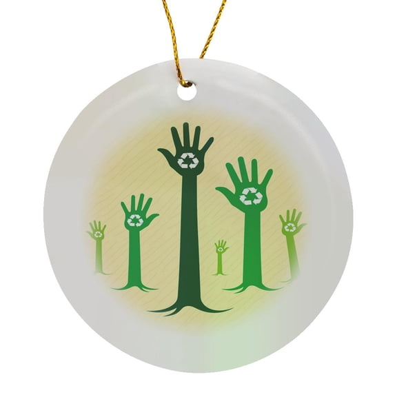 3drose, Hands with the Recycle Sign on Them, Circle Porcelain Ornament