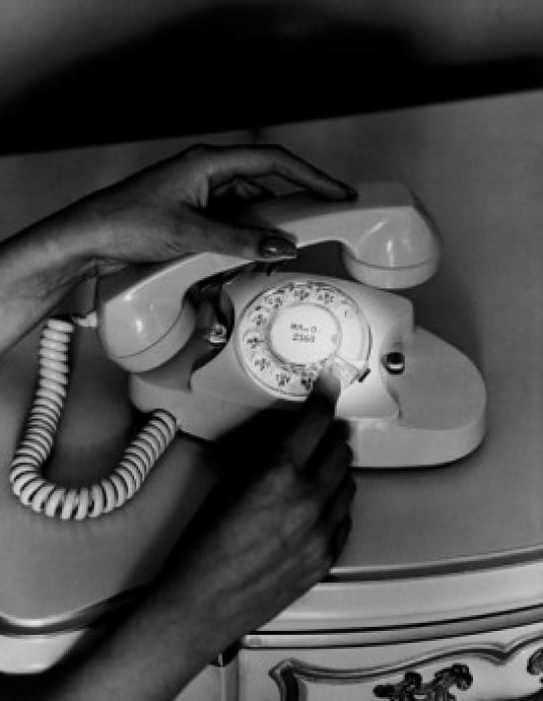 Hands choosing number on rotary phone Canvas Art - (24 x 36)