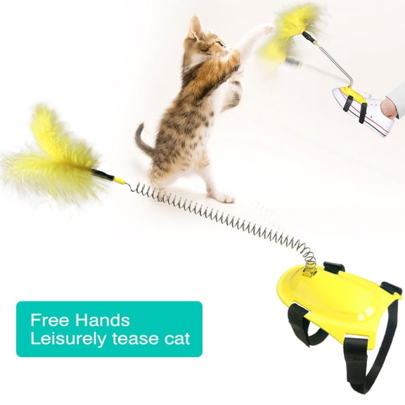 Hands-free Cat Wand Toy,Spring Tease Stick with Velcro Strap,Interactive Toy,Lazy Owner,Play Fun