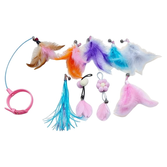 Hands free wearable cat toy collar adjustable silicone teasing stick with replaceable feather head interactive self playing kitty exercise wand
