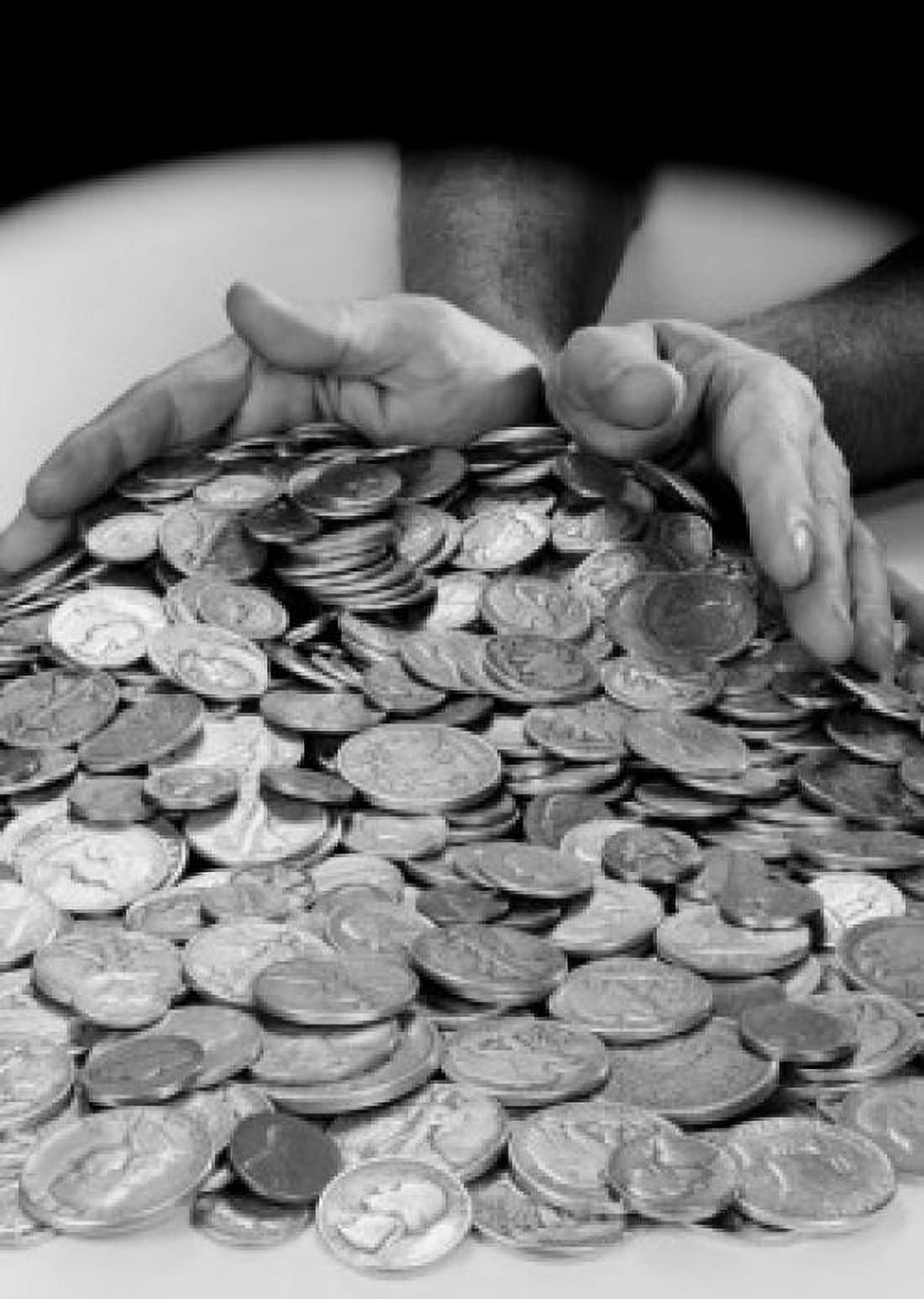 Hands grabbing heap of coins Canvas Art - (24 x 36)
