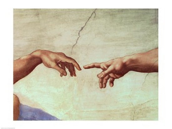 Hands of God and Adam detail from The Creation of Adam from the Sistine Ceiling 1511 Canvas Art - Michelangelo Buonarroti (24 x 18)