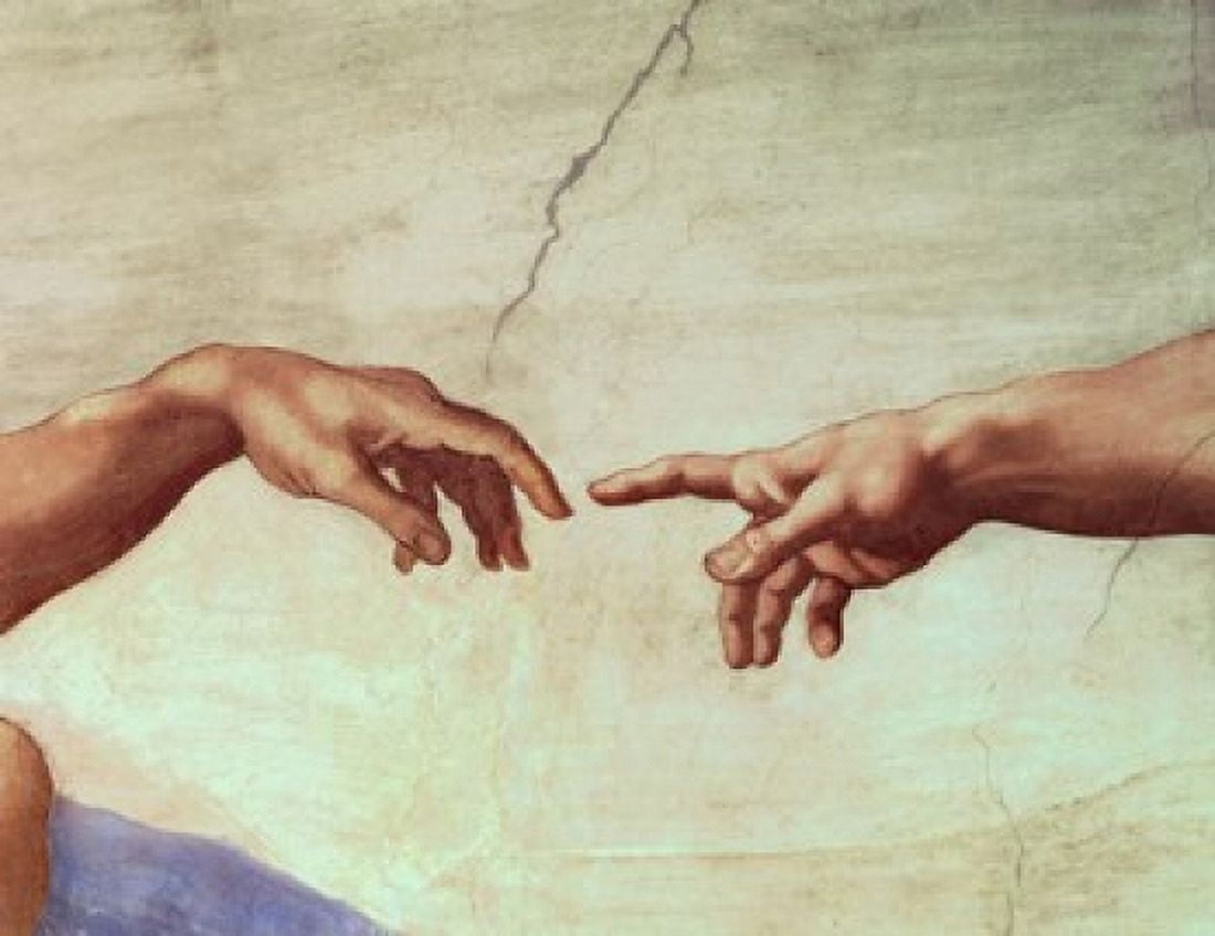 Hands of God and Adam detail from The Creation of Adam from the Sistine Ceiling 1511 Canvas Art - Michelangelo Buonarroti (39 x 27)