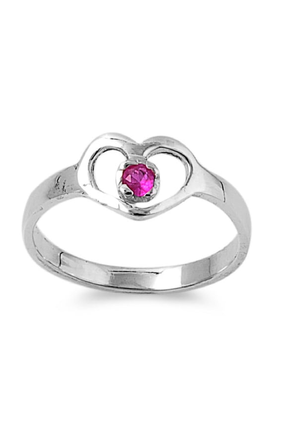 Hands of Heart Simulated Ruby Cubic Zirconia Petite Rings Sterling Silver 925