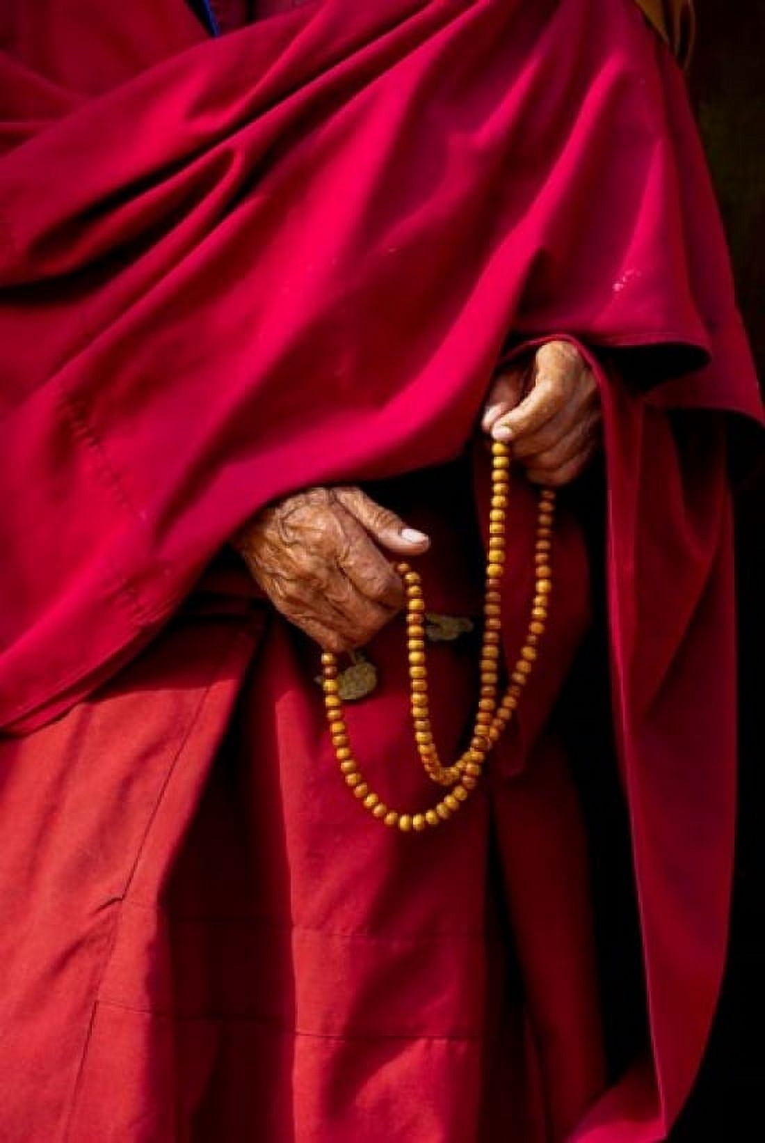 Hands of a monk in red holding prayer beads Leh Ladakh India Canvas Art - Ellen Clark  DanitaDelimont (20 x 29)