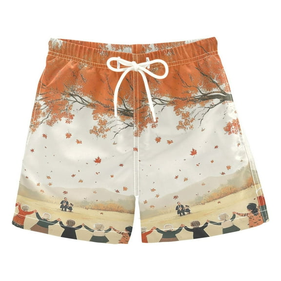 Hands under The Fall Trees Boys Swim Trunks Quick Dry Boy Swim Shorts for 3-14 Years