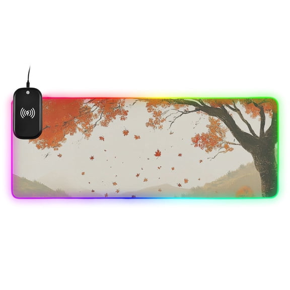 Hands under The Fall Trees Wireless Charging RGB Gaming Mouse Pad Large Keyboard Mat Rubber Base 13 Light Modes