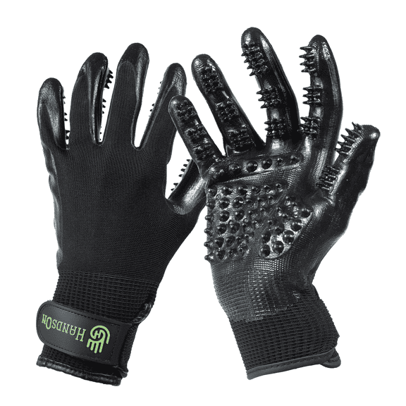 HandsOn Pet Grooming Gloves - Shedding, Bathing, & Daily Grooming Gloves - Gentle Brush for Cats, Dogs, and Horses, Black Large