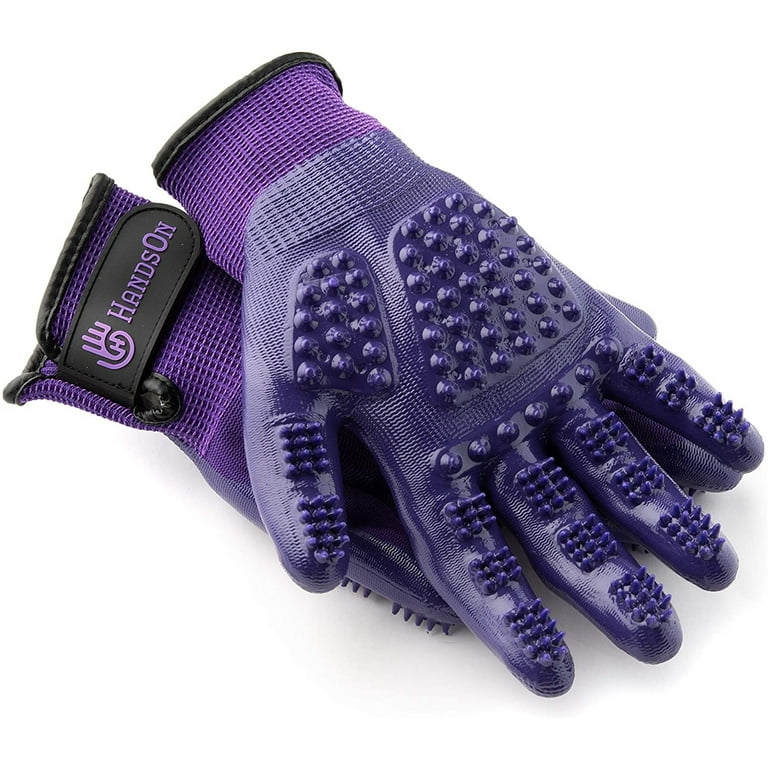 HandsOn Pet Grooming Bathing Gloves, Purple/Black, Size Small