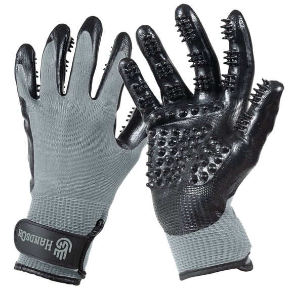 HandsOn Pet Grooming Gloves - Patented #1 Ranked, Award Winning Shedding, Bathing, & Daily Grooming Gloves - Gentle Brush for Cats, Dogs, and Horses, Grey, Small