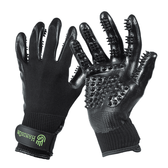 HandsOn Pet Grooming Gloves - Patented #1 Ranked, Award Winning Shedding, Bathing, & Daily Grooming Gloves - Gentle Brush for Cats, Dogs, and Horses, Black Junior