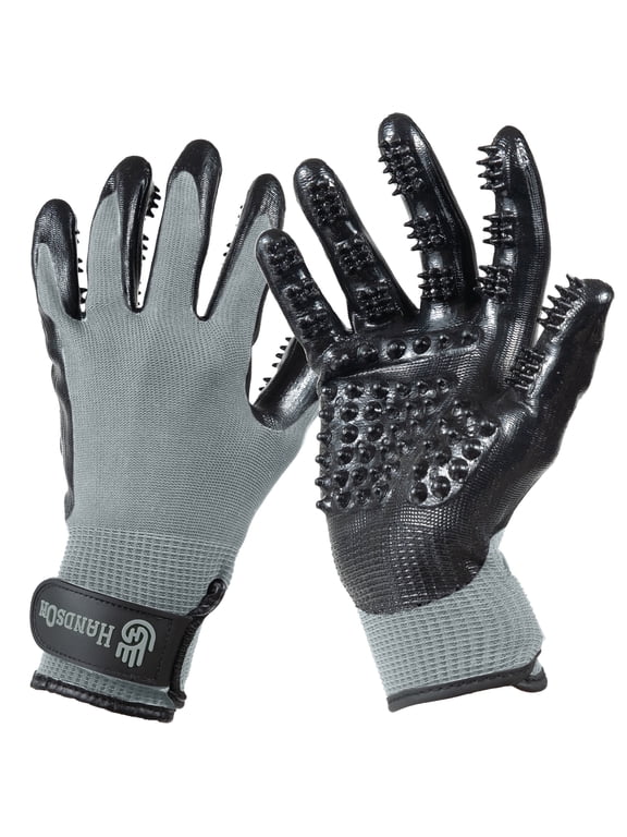 Pet Grooming Gloves - Patented #1 Ranked, Award Winning Shedding, Bathing, & Daily Grooming Gloves - Gentle Brush for Cats, Dogs, and Horses, Grey, Medium