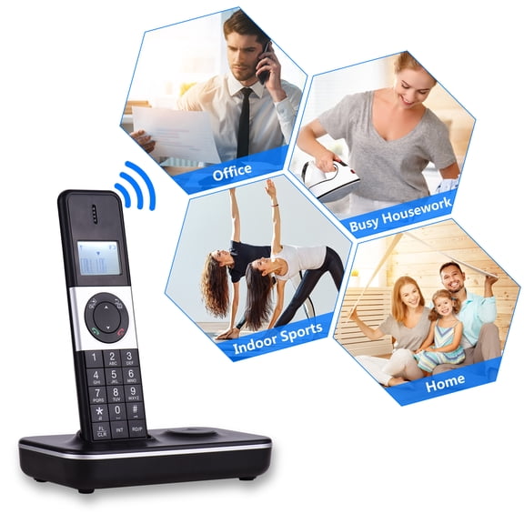 Handset Cordless Phone Bisofice Digital Cordless Phone Telephone with LCD Display Caller ID Hands-free Calls Conference Call 16 Languages Support 5 Handsets Connection for Office Business Home Family