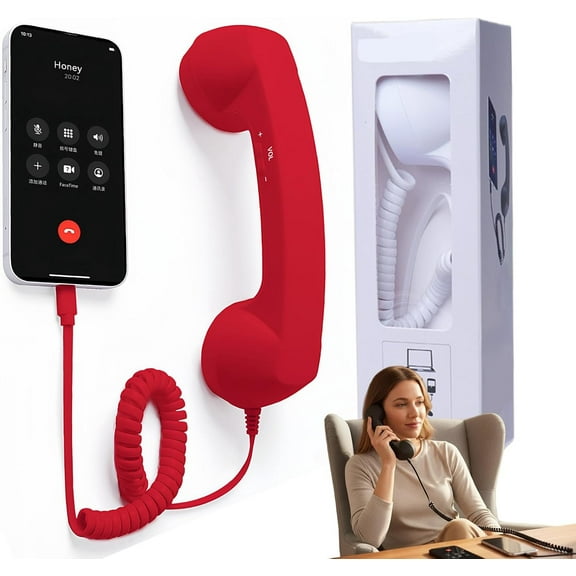 Handset for Cell Phone, Retro Handset Corded, Telephone Style Landline Handle Receiver, Handheld Wireless Receivers for Cell Phone, Classic Landline
