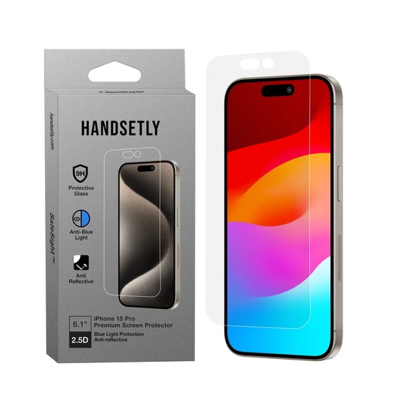 Handsetly SafeSight AR iPhone 15 Pro Screen Protector - Durable 9H Glass with Anti-reflective, Blue-light Filtration, Scratch-proof Surface, Case Friendly, Easy to Apply