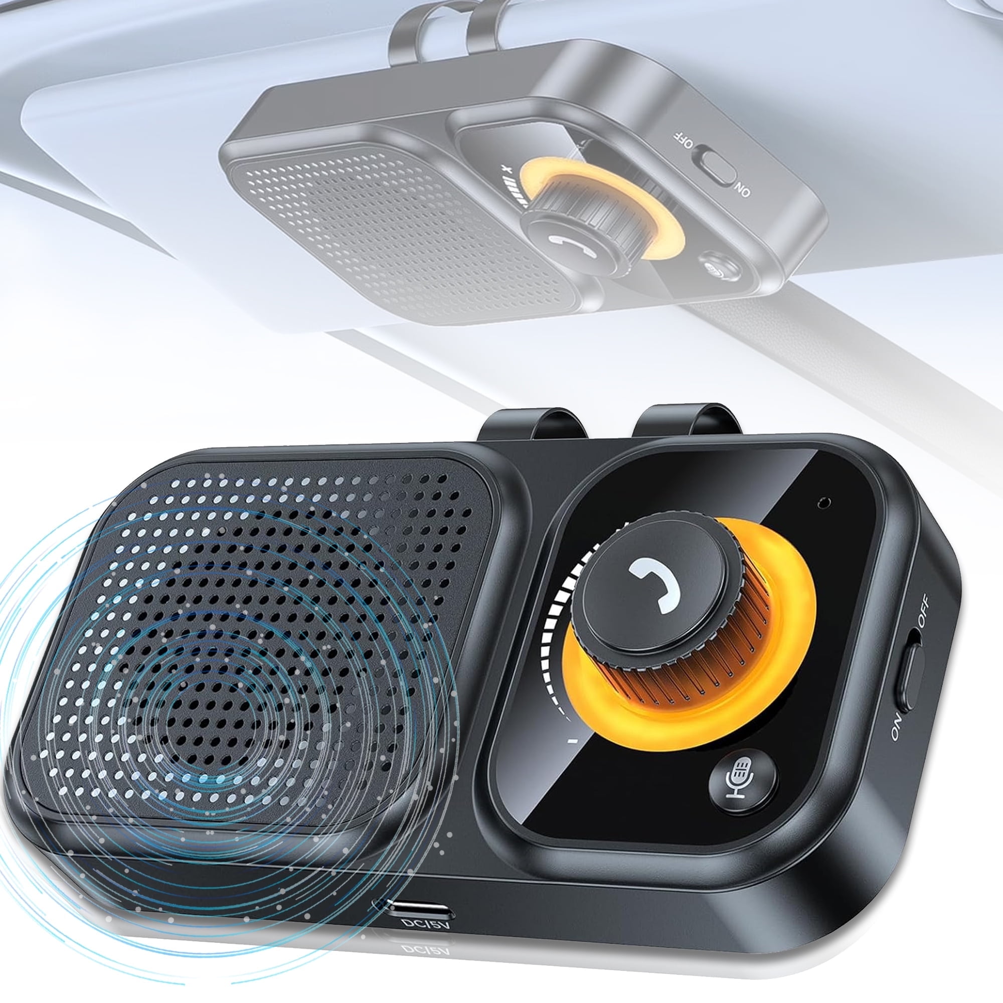 Handsfree Bluetooth Car Kit for Cell Phone, Wireless Bluetooth Speaker for Car, Car Phone Speakerphone with Visor Clip, AUTO Power ON Support Siri Assistant Hands