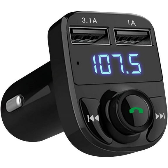 Handsfree Call , 5.3 FM Transmitter Radio Receiver, MP3 Audio Music , Dual Ports, Show /FM Frequency, Compatible for Smartphones