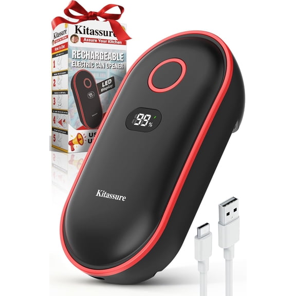 Handsfree Smart Touch Rechargeable Electric Can Opener Easy Flex Side Cut All Sizes with LED Display and Smooth Edge Safety for Arthritis & Seniors, Auto Kitchen Christmas Gifts (Black)