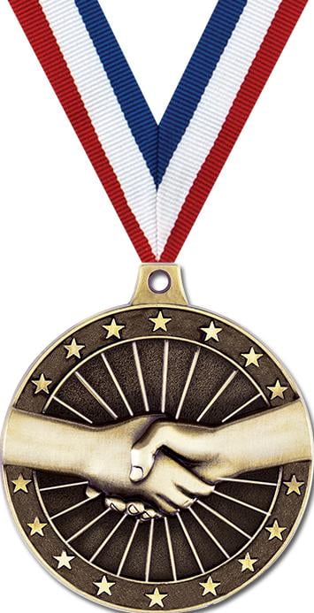 Handshake Medals, 2" Gold Diecast Handshake Medal Award 5 Pack